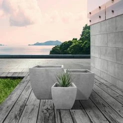 KANTE Square Natural Finish Lightweight Concrete & Weather Resistant Fiberglass Planters with Drainage Holes (Set of 3) 12 KANTE Square Natural Finish Lightweight Concrete & Weather Resistant Fiberglass Planters with Drainage Holes (Set of 3) -Vigoro Platers Store natural concrete kante plant pots rf0126abc c80021 c3 1000