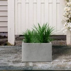 KANTE 6.89"W x 19.49"L x 15.94"H Rectangular Natural Finish Lightweight Concrete and Fiberglass Long Planter w/ Drainage Hole -Vigoro Platers Store natural concrete kante plant pots rf0260a c80021 fa 1000