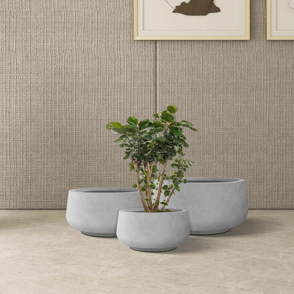 KANTE 21.6", 16.9", and 12.5"W Round Natural Concrete Elegant Planters, Set of 3 Outdoor Indoor Seamless w/ Drainage Hole 6 KANTE 21.6", 16.9", and 12.5"W Round Natural Concrete Elegant Planters, Set of 3 Outdoor Indoor Seamless w/ Drainage Hole - Image 4