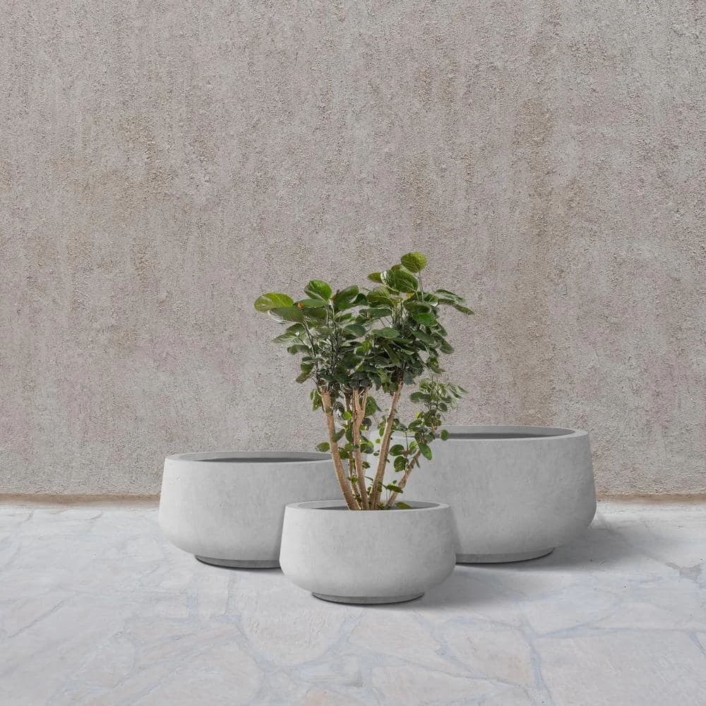 KANTE 21.6", 16.9", and 12.5"W Round Natural Concrete Elegant Planters, Set of 3 Outdoor Indoor Seamless w/ Drainage Hole 9 KANTE 21.6", 16.9", and 12.5"W Round Natural Concrete Elegant Planters, Set of 3 Outdoor Indoor Seamless w/ Drainage Hole - Image 7