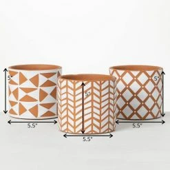 SULLIVANS Geometric Print Terracotta Pot - Set of 3 -Vigoro Platers Store orange and white patterned sullivans plant pots cmt1200 1f 1000