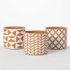 SULLIVANS Geometric Print Terracotta Pot - Set of 3 -Vigoro Platers Store orange and white patterned sullivans plant pots cmt1200 64 1000