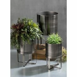 SULLIVANS Pewter Metal Planter With Stand (Set of 3) -Vigoro Platers Store pewter sullivans plant pots met1627 4f 1000