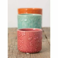 SULLIVANS Multi-Color Ceramic Floral Relief Flower Pot (Set of 3) -Vigoro Platers Store pink blue orange sullivans plant pots cm2872 4f 1000