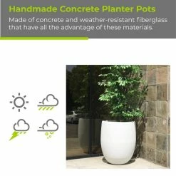 KANTE 21.7 in. H Round Pure White Concrete Indoor Outdoor Modern Tall Planter -Vigoro Platers Store pure white kante plant pots osc0066a c80011 d4 1000