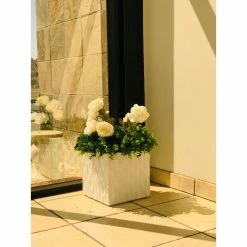 KANTE 12 in. H Square Pure White Concrete/Fiberglass Indoor Outdoor Elegant Retro Planter -Vigoro Platers Store pure white kante plant pots osf0201b c80011 4f 1000