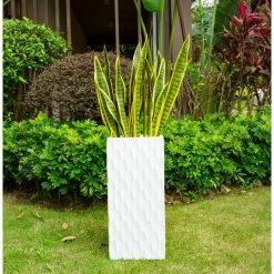 KANTE 27.6 in. H Square Pure White Concrete/Fiberglass Indoor Outdoor Elegant Retro Tall Planter -Vigoro Platers Store pure white kante plant pots osf0202c c80011 1f 1000