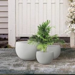 KANTE 20 in., 16 in. and 12 in. W Pure White Concrete Round Elegant Planters (Set of 3), Outdoor Indoor Modern Planter Pots -Vigoro Platers Store pure white kante plant pots rc0049abc c80011 44 1000