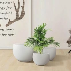 KANTE 20 in., 16 in. and 12 in. W Pure White Concrete Round Elegant Planters (Set of 3), Outdoor Indoor Modern Planter Pots -Vigoro Platers Store pure white kante plant pots rc0049abc c80011 c3 1000