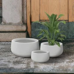 KANTE 19.6 in., 15.7 in. & 11.8 in. W Round Pure White Concrete Elegant Planters Set of 3, Outdoor Indoor w/Drainage Holes -Vigoro Platers Store pure white kante plant pots rc0051abc c80011 44 1000