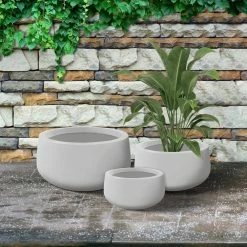 KANTE 19.6 in., 15.7 in. & 11.8 in. W Round Pure White Concrete Elegant Planters Set of 3, Outdoor Indoor w/Drainage Holes -Vigoro Platers Store pure white kante plant pots rc0051abc c80011 76 1000