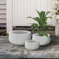 KANTE 19.6 in., 15.7 in. & 11.8 in. W Round Pure White Concrete Elegant Planters Set of 3, Outdoor Indoor w/Drainage Holes -Vigoro Platers Store pure white kante plant pots rc0051abc c80011 fa 1000