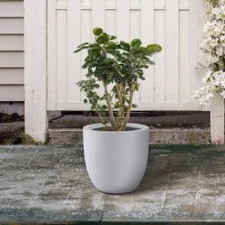 KANTE 13.39 in. x 12.6 in. Round Pure White Lightweight Concrete and Fiberglass Indoor Outdoor Planter with Drainage Hole -Vigoro Platers Store pure white kante plant pots rc0152b c80011 76 1000