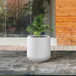 KANTE 17.3 in. H Round Pure White Concrete Planter, Outdoor Indoor Large Planter Pots Containers with Drainage Holes -Vigoro Platers Store pure white kante plant pots rf2015022b c80011 1f 1000