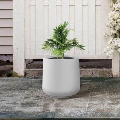 KANTE 17.3 in. H Round Pure White Concrete Planter, Outdoor Indoor Large Planter Pots Containers with Drainage Holes -Vigoro Platers Store pure white kante plant pots rf2015022b c80011 fa 1000