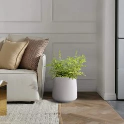 KANTE 13.4 in. H Pure White Tuliped Round Concrete Planter, Outdoor Indoor Large Planter Pots, Containers with Drainage Holes -Vigoro Platers Store pure white kante plant pots rf2015022c c80011 1f 1000