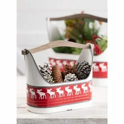 SULLIVANS Red and White Reindeer Metal Trugs with Wood Handles (Set of 2) -Vigoro Platers Store red sullivans plant pots met1740 4f 1000