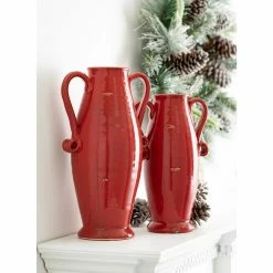 SULLIVANS Red Ceramic Handled Urn (Set of 2) -Vigoro Platers Store red sullivans urn planters cm2955 4f 1000
