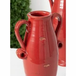 SULLIVANS Red Ceramic Handled Urn (Set of 2) -Vigoro Platers Store red sullivans urn planters cm2955 c3 1000