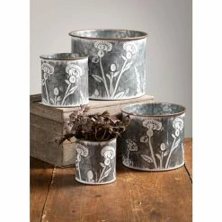 SULLIVANS Silver Metal Flower Patterned Planter (Set of 4) -Vigoro Platers Store silver sullivans plant pots met1702 1f 1000