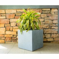 KANTE 10 in. W Square Slate Gray Lightweight Concrete/Fiberglass Indoor Outdoor Modern Elegant Planter -Vigoro Platers Store slate gray kante plant pots osf0001a c60611 c3 1000