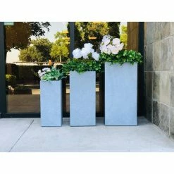 KANTE 28 in. x 24 in. and 20 in. H Square Slate Gray Concrete/Fiberglass Indoor Outdoor Modern Tall Planters -Vigoro Platers Store slate gray kante plant pots osf0002abc c60611 1f 1000