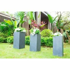 KANTE 28 in. x 24 in. and 20 in. H Square Slate Gray Concrete/Fiberglass Indoor Outdoor Modern Tall Planters -Vigoro Platers Store slate gray kante plant pots osf0002abc c60611 4f 1000