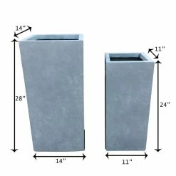 KANTE 28 in. and 24 in. H Square Slate Gray Concrete/Fiberglass Indoor Outdoor Modern Seamless Tall Planters (Set of 2) -Vigoro Platers Store slate gray kante plant pots osf0002bc c60611 4f 1000