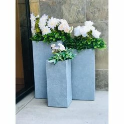 KANTE 28 in. Tall Slate Gray Lightweight Concrete Rectangle Modern Tapered Outdoor Planter (Set of 3) -Vigoro Platers Store slate gray kante plant pots rf0002abc c60611 4f 1000