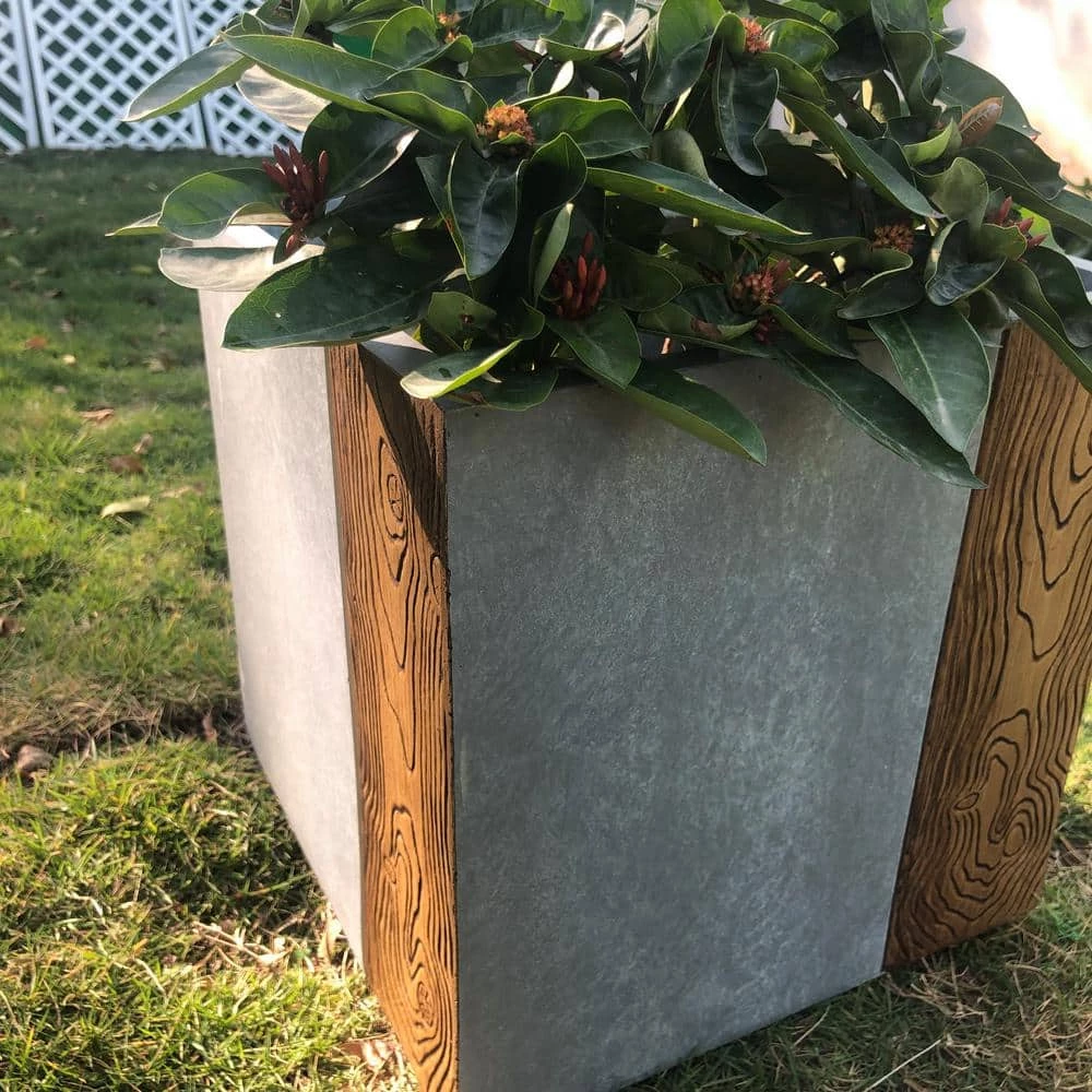 KANTE 16 in. and 12 in. Tall Timber Ridge Lightweight Concrete Modern Square Outdoor Planter Set 5 KANTE 16 in. and 12 in. Tall Timber Ridge Lightweight Concrete Modern Square Outdoor Planter Set - Image 3