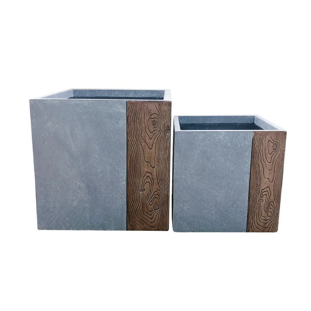 KANTE 16 in. and 12 in. Tall Timber Ridge Lightweight Concrete Modern Square Outdoor Planter Set 3 KANTE 16 in. and 12 in. Tall Timber Ridge Lightweight Concrete Modern Square Outdoor Planter Set