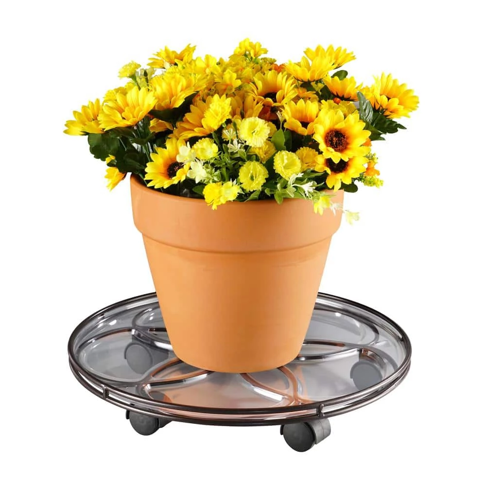 Vigoro 17 in. x 17 in. x 2.8 in. Silver Metal Plant Caddy 5 Vigoro 17 in. x 17 in. x 2.8 in. Silver Metal Plant Caddy - Image 3