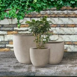KANTE 20", 16.5" & 13.3"W Round Weathered Finish Concrete Planters Set of 3, Outdoor Indoor w/Drainage Hole & Rubber Plug -Vigoro Platers Store weathered concrete kante plant pots rc0152bcd c80021 2 31 1000