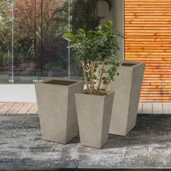 KANTE 24.4", 18" &15.7"H Weathered Finish Concrete Tall Planter Set of 3, Large Outdoor Indoor w/ Drainage Hole & Rubber Plug -Vigoro Platers Store weathered concrete kante plant pots rf2015017cde c80021 2 44 1000