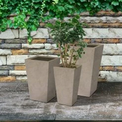 KANTE 24.4", 18" &15.7"H Weathered Finish Concrete Tall Planter Set of 3, Large Outdoor Indoor w/ Drainage Hole & Rubber Plug -Vigoro Platers Store weathered concrete kante plant pots rf2015017cde c80021 2 76 1000