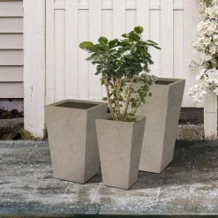 KANTE 24.4", 18" &15.7"H Weathered Finish Concrete Tall Planter Set of 3, Large Outdoor Indoor w/ Drainage Hole & Rubber Plug -Vigoro Platers Store weathered concrete kante plant pots rf2015017cde c80021 2 fa 1000