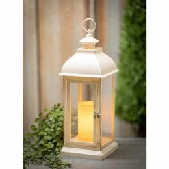 SULLIVANS 17.5 in. Lantern with LED Pillar Candle -Vigoro Platers Store whites sullivans outdoor lanterns gl43857 1f 1000