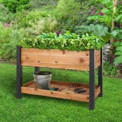 Vigoro 2 ft. x 4 ft. Elevated Cedar Garden Bed with Shelf (Vinyl Legs) 11 Vigoro 2 ft. x 4 ft. Elevated Cedar Garden Bed with Shelf (Vinyl Legs) -Vigoro Platers Store wood vigoro raised planter boxes 445190 4f 1000