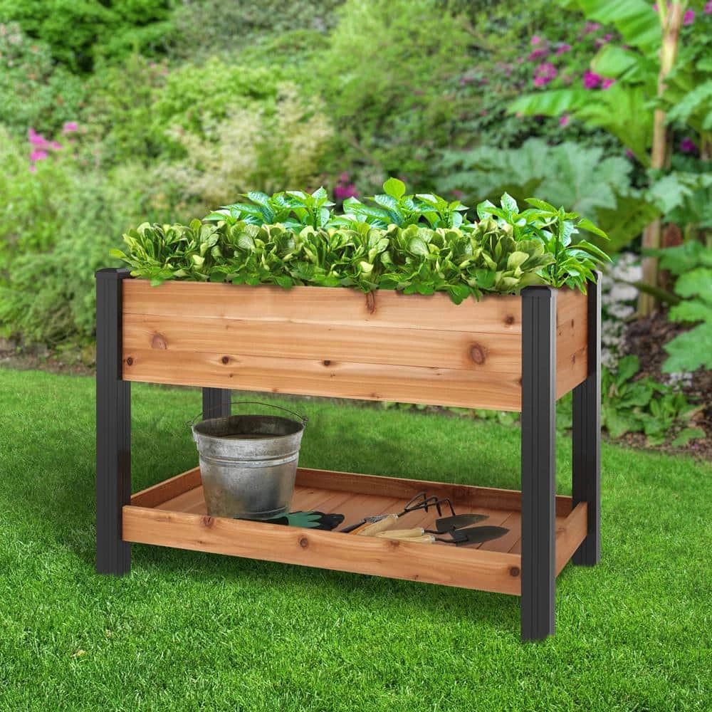 Vigoro 2 ft. x 4 ft. Elevated Cedar Garden Bed with Shelf (Vinyl Legs) 6 Vigoro 2 ft. x 4 ft. Elevated Cedar Garden Bed with Shelf (Vinyl Legs) - Image 4