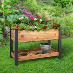 Vigoro 2 ft. x 4 ft. Elevated Cedar Garden Bed with Shelf (Vinyl Legs) 10 Vigoro 2 ft. x 4 ft. Elevated Cedar Garden Bed with Shelf (Vinyl Legs) -Vigoro Platers Store wood vigoro raised planter boxes 445190 c3 1000