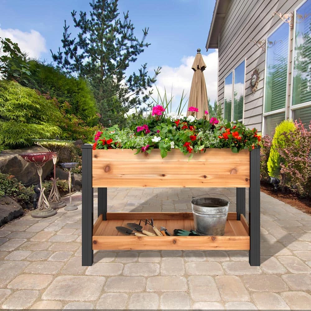 Vigoro 2 ft. x 4 ft. Elevated Cedar Garden Bed with Shelf (Vinyl Legs) 4 Vigoro 2 ft. x 4 ft. Elevated Cedar Garden Bed with Shelf (Vinyl Legs) - Image 2